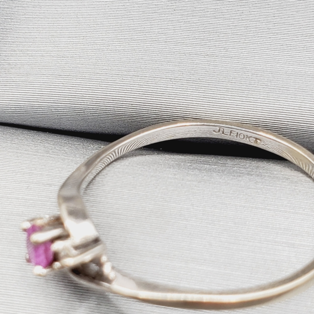 10k Solid White Gold Genuine Pink Sapphire & Diamond Ring - Picture 5 of 7